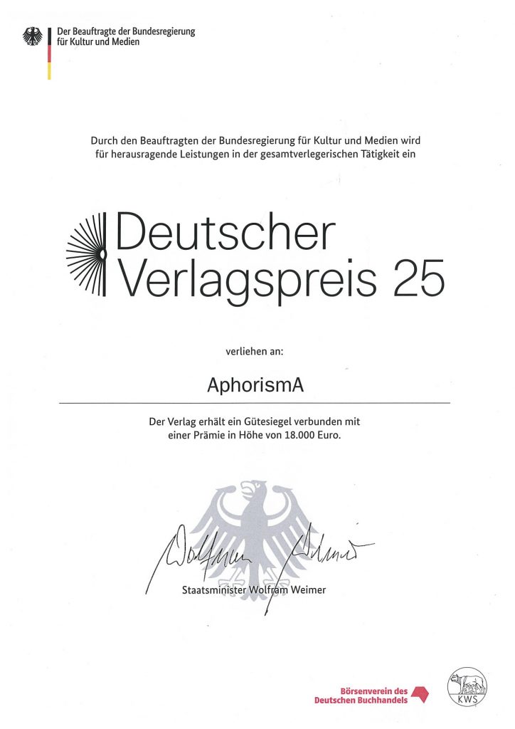 Urkunde deutscher verlagspreis